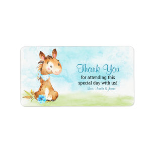 Watercolor Boy Horse Baby Shower Farm Thank You Label