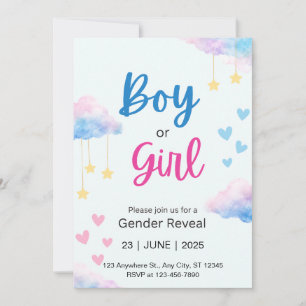Watercolor Boy or Girl Gender Reveal Invitation