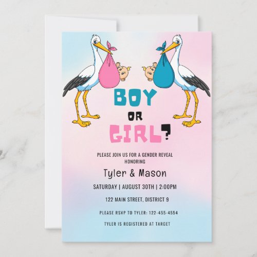 Watercolor Boy Or Girl Gender Reveal Party Invitation