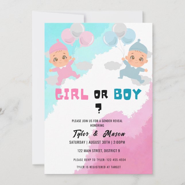 Watercolor Boy Or Girl Gender Reveal Party Invitation (Front)