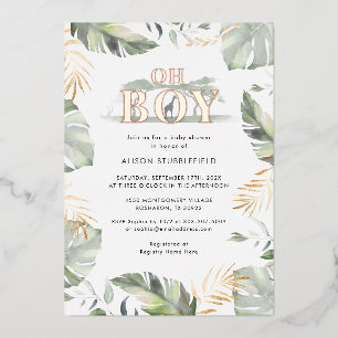 Watercolor Boy Palm Safari Baby Shower Rose Gold Foil Invitation