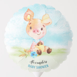Watercolor Boy Piggy Baby Shower Farm Balloon