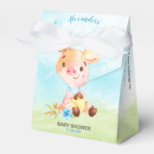 Watercolor Boy Piggy Baby Shower Farm Favor Boxes