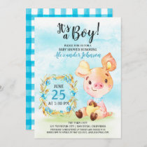 Watercolor Boy Piggy Baby Shower Farm Invitation