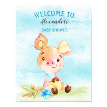 Watercolor Boy Piggy Baby Shower Farm Poster