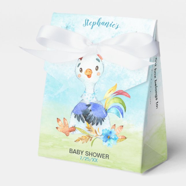 Watercolor Boy Rooster Baby Shower Farm Favor Boxes (Front Side)