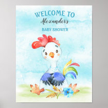 Watercolor Boy Rooster Baby Shower Farm Poster