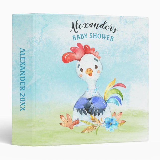Watercolor Boy Rooster Farm 3 Ring Binder (Front/Spine)