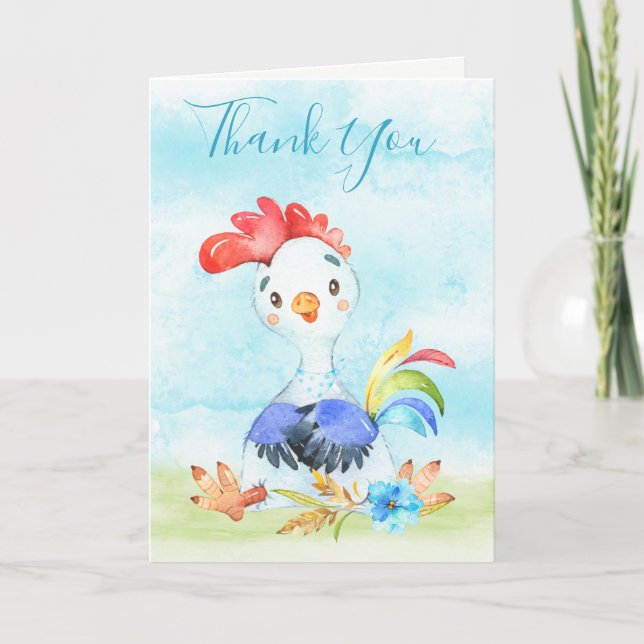 Watercolor Boy Rooster Farm Card (Front)