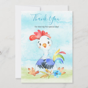 Watercolor Boy Rooster Farm Thank You Card