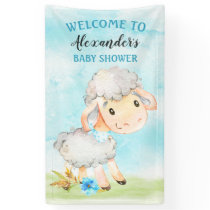 Watercolor Boy Sheep Baby Shower Farm Banner