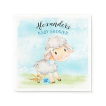 Watercolor Boy Sheep Baby Shower Farm Napkins