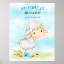 Watercolor Boy Sheep Baby Shower Farm Poster