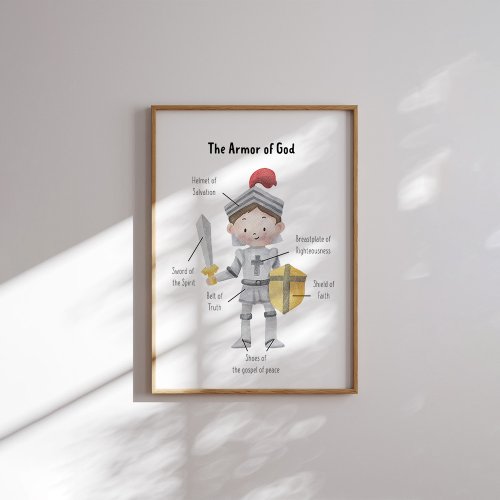 Watercolor boy the armor of God print