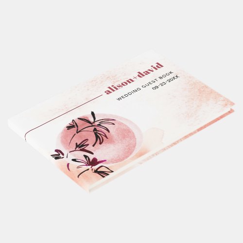 Watercolor branch  and moon Japandi wedding Guest Book