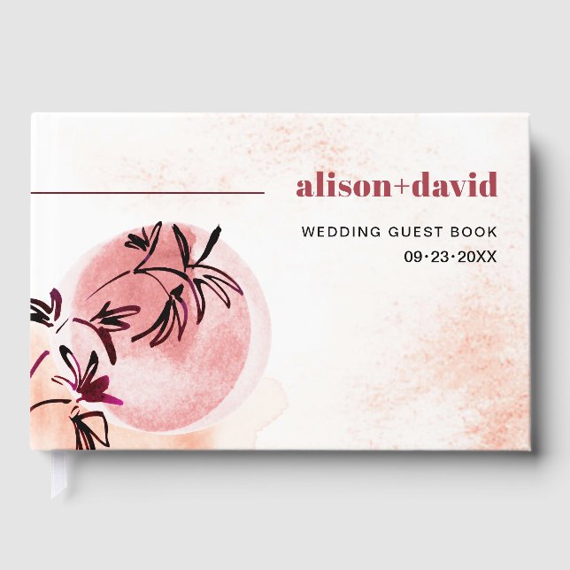 Watercolor branch  and moon Japandi wedding Guest Book (Front)