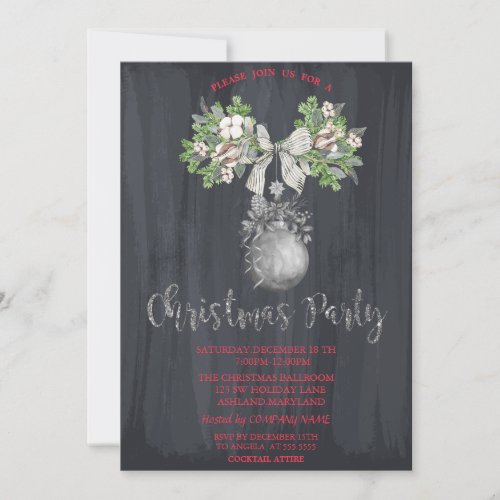 Watercolor BranchBall Christmas Party Invitation