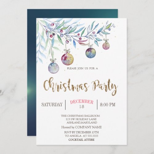 Watercolor BranchBalls Company Party Invitation