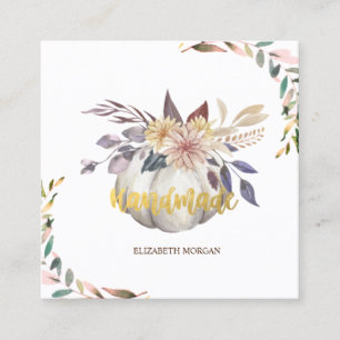 Watercolor Branch,Floral Pumpkin,Handmade Square Business Card