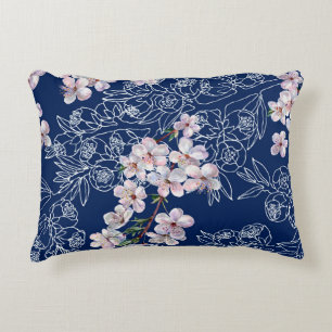 Watercolor branch flowers cherry with branch graph accent pillow