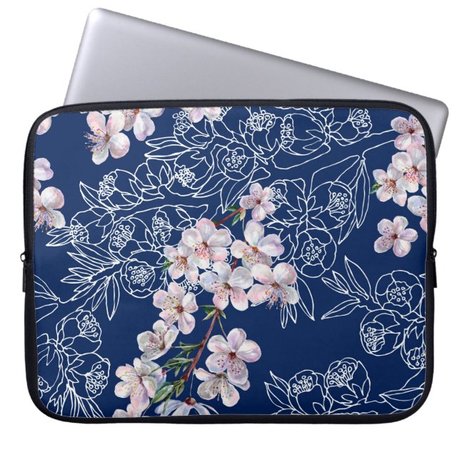 Watercolor branch flowers cherry with branch graph laptop sleeve (Front)