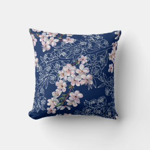 Watercolor branch flowers cherry with branch graph throw pillow