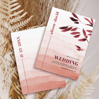 Watercolor branch gradient Japandi wedding Invitation