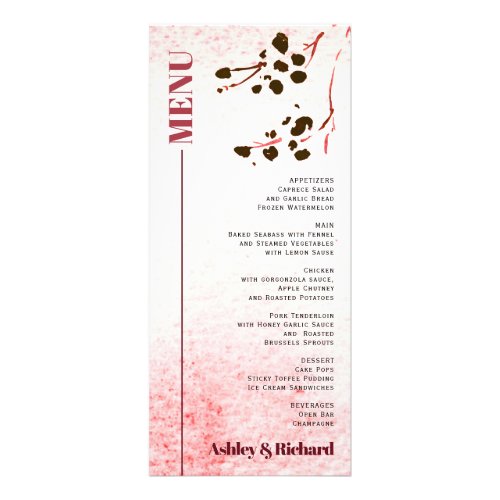 Watercolor branch Japandi wedding menu card