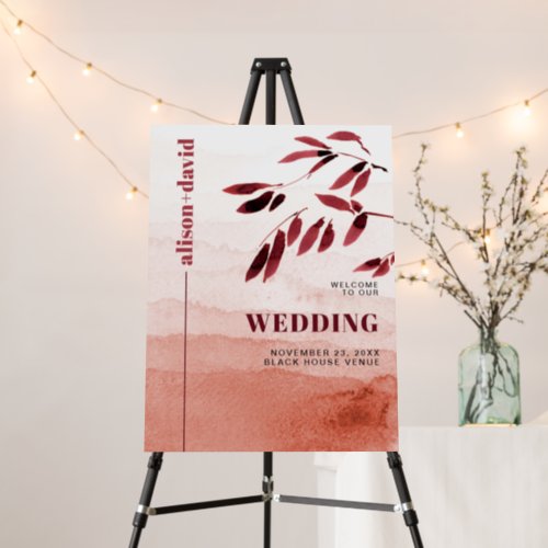Watercolor branch Japandi wedding welcome sign