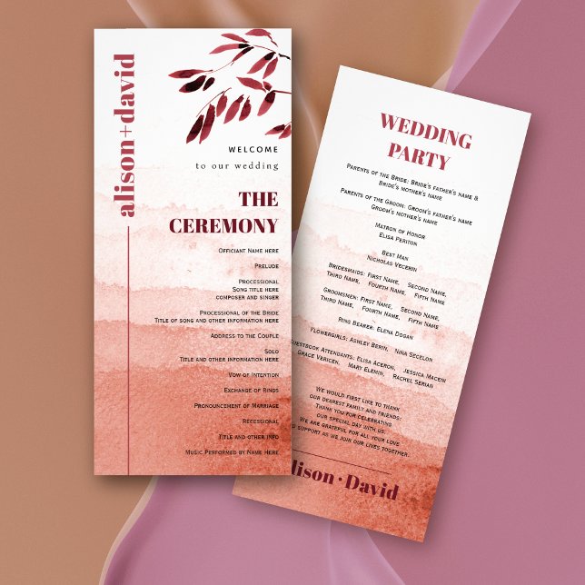Watercolor branch minimal Japandi wedding program (Creator Uploaded)