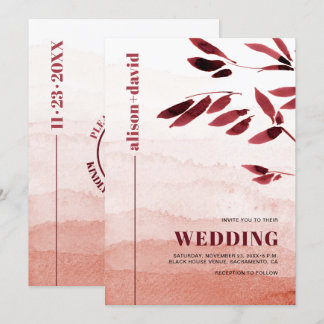 Watercolor branch QR code Japandi wedding Invitation