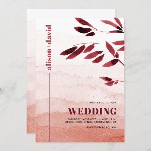 Watercolor branch QR code Japandi wedding Invitation