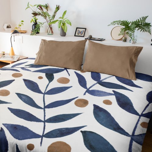 Watercolor branches and berries _ indigo and beige duvet cover