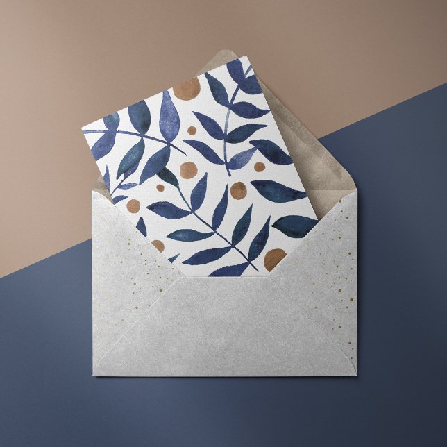 Watercolor branches and berries - indigo and beige holiday card (Creator Uploaded)