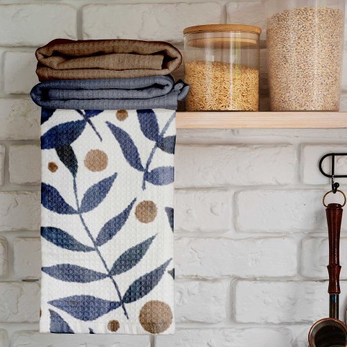 Watercolor branches and berries _ indigo and beige kitchen towel