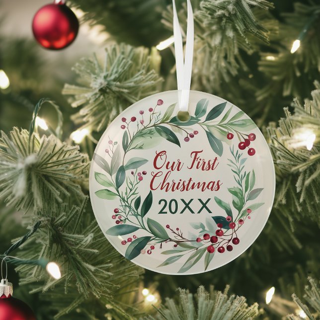 Watercolor Branches and Berries Wreath Ornament (Creator Uploaded)