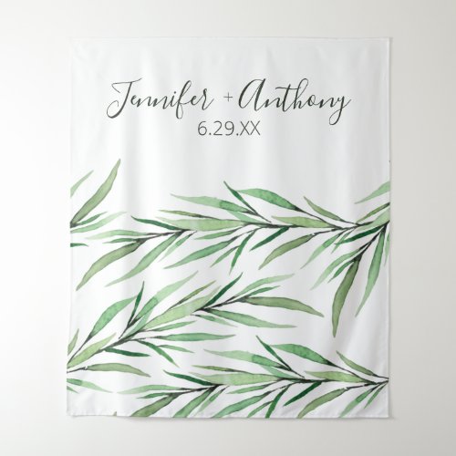 Watercolor Branches Personalized Wedding Backdrop 