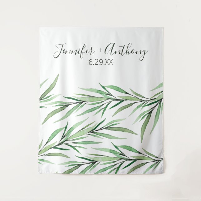 Watercolor Branches Personalized Wedding Backdrop  (Front)