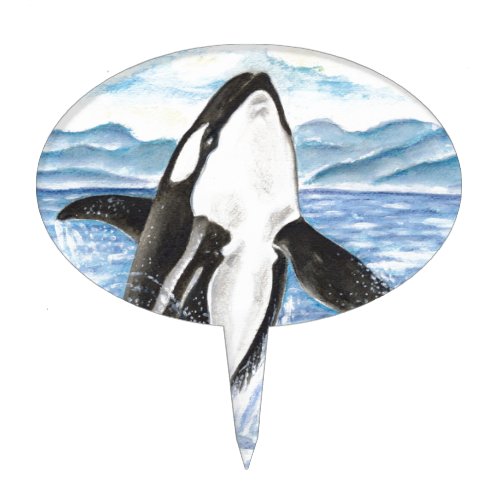 Watercolor Breaching Orca Whale Cake Topper