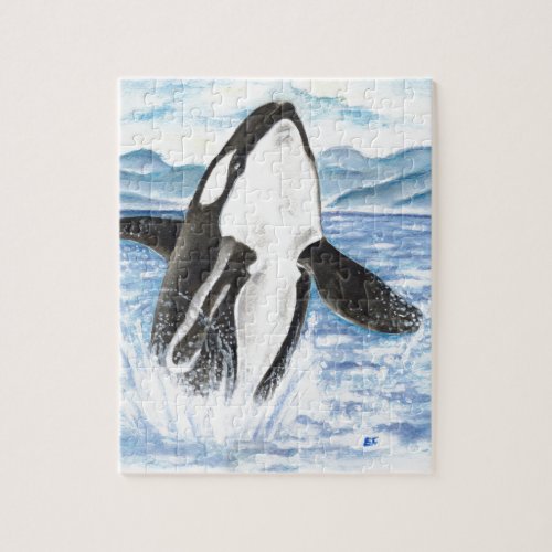 Watercolor Breaching Orca Whale Jigsaw Puzzle