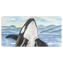 Watercolor Breaching Orca Whale License Plate