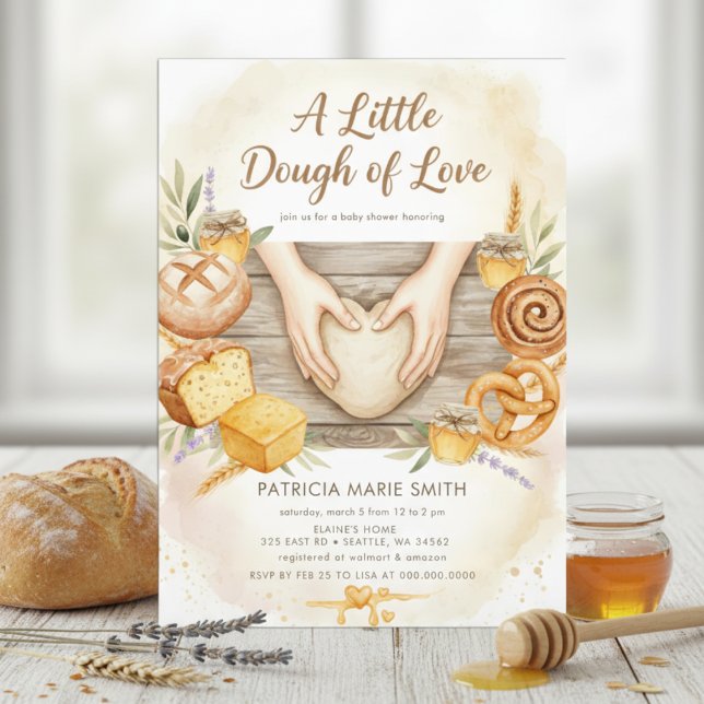 watercolor bread Bun in the Oven Baby Shower Invitation (Creator Uploaded)