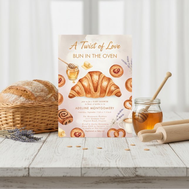 watercolor bread Bun in the Oven Baby Shower Invitation (Creator Uploaded)