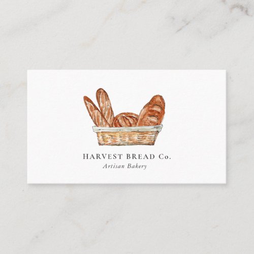Watercolor Breads in Basket  Bakery Business Card