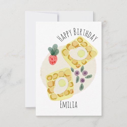 Watercolor Breakfast Waffles Fruit Plate Birthday Card