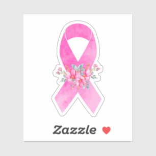 Watercolor Breast Cancer Awareness Floral Ribbon Sticker