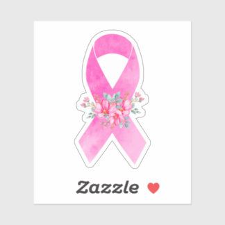 Watercolor Breast Cancer Awareness Floral Ribbon Sticker