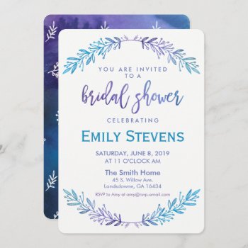 Watercolor Bridal Floral Blue & Purple Invitation by Popcornparty at Zazzle