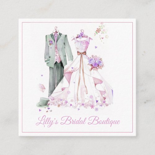 Watercolor Bridal Gown Wedding Boutique Store Square Business Card