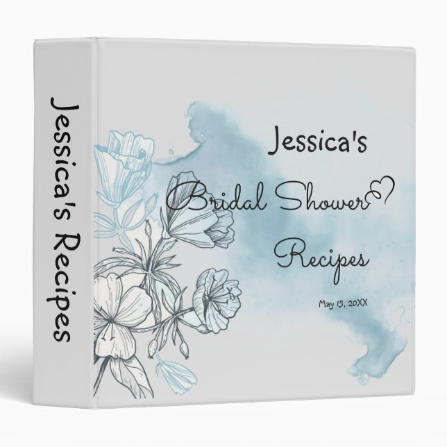Watercolor Bridal Recipe 3 Ring Binder (Front/Spine)